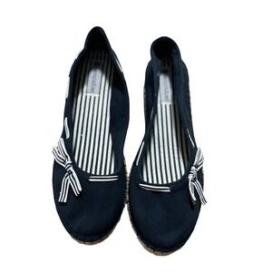 Naturalizer Macyn Navy Blue Canvas Espadrille Flats Striped Bow 678F29  9M